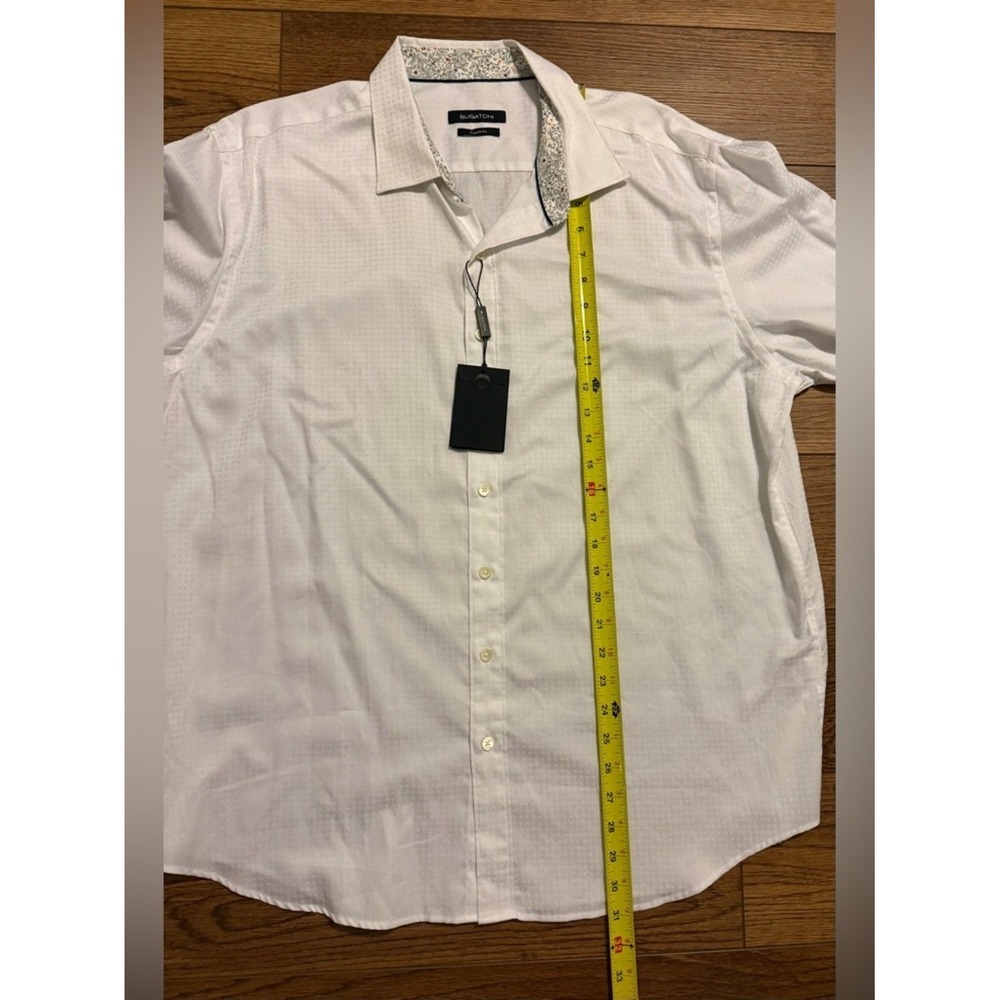 Bugatchi Mens XL White Geometric Jacquard Button Up Shirt Classic Fit Cotton - Picture 4 of 10